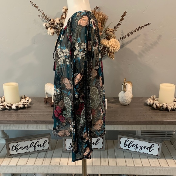 American Rag Black Floral Sheer Blouse - Picture 3 of 8